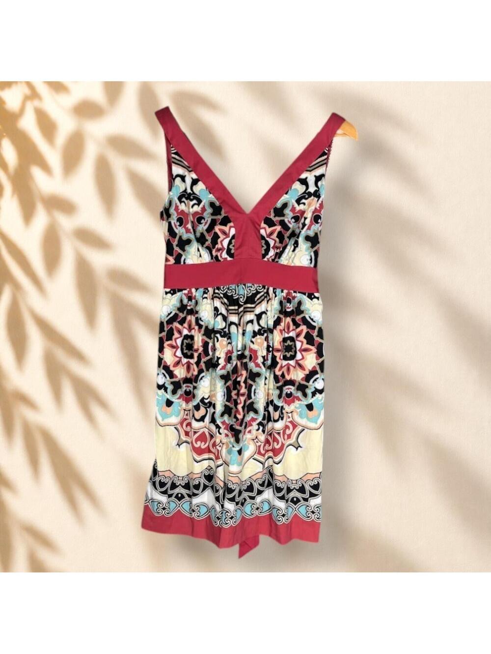 Trulli Dress Women 6 Pink Geometric Sheath Midi V-Neck Belted Zipper Sleeveless